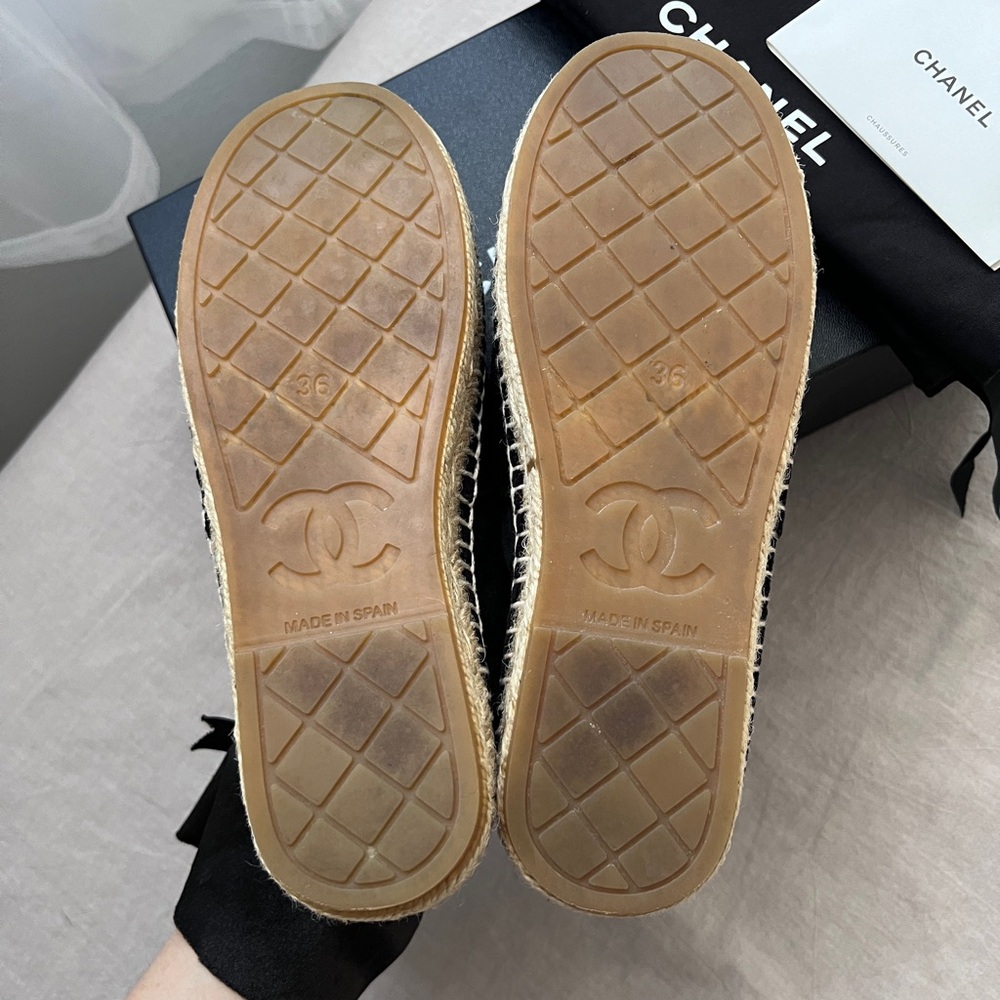 Auth Chanel G34012 Black Velvet CC Logo Espadrilles- Size 36 - Picture 5 of 10
